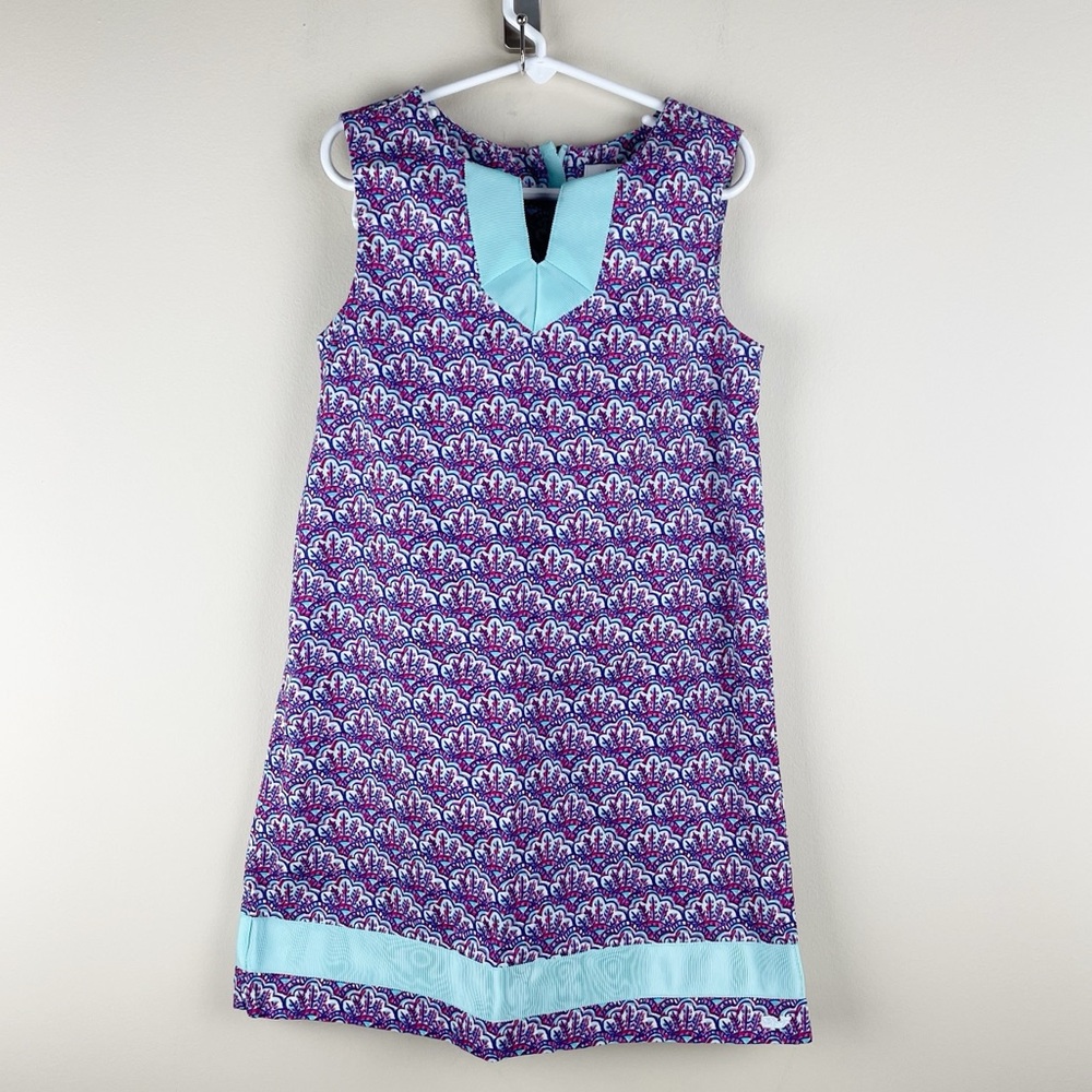 Girls VINEYARD VINES Sleeveless Shift Dress Turquoise Grosgrain Trim
